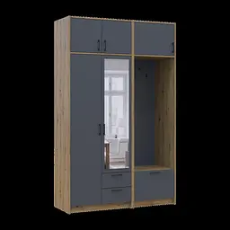 Шафа для одягу Doros Ронді з вішалкою, дзеркалом та антресолею Дуб Артізан/Графіт 2 ДСП 142х52х236 (42005275) - мініатюра 7