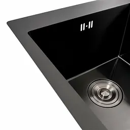 Кухонна мийка PVD чорна 78x48 на дві чаші Platinum Handmade HDB (круглий сифон, 3.0/0.8), Чорний - мініатюра 4