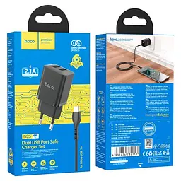 Комплект зарядний Hoco N25 Maker (2 USB) + Кабель MicroUSB чорні 6931474782113 - мініатюра 4
