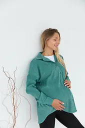 Жіноча сорочка для вагітних стилю oversize з мікровельвету Varna розмір 2XL-3XL Lullababe темно-оливкова - мініатюра 6