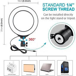 Кільцева USB LED лампа Puluz PKT3038 6.2"+ штатив - мініатюра 7