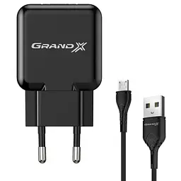 Зарядний пристрій Grand-X CH-03UMB (5 В / 2.1 А + кабель DC — Micro-USB) чорний (CH-03UMB) - мініатюра 1