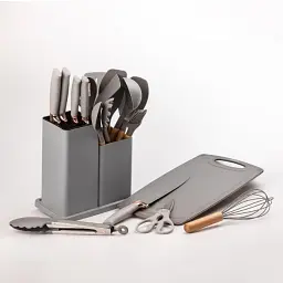 Набір кухонного приладдя Сірий на підставці TS Kitchen 19 штук із силікону з бамбуковою ручкою - мініатюра 4