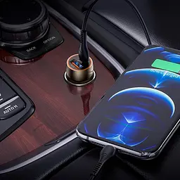 Адаптер автомобільний HOCO Type-C to Lightning Cable Blue whale car charger set Z46A коричневий - мініатюра 6