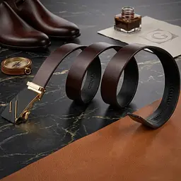 Ремінь чоловічий із золотистою пряжкою та чорною вставкою 20324 Vintage коричневий 105-120 см - мініатюра 4