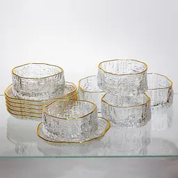 Набір піал з блюдцями скляні Gold Rimmed 250 мл із золотою окантовкою Yiwu HP-34-92 - мініатюра 3