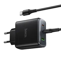 Мережевний зарядний пристрій Hoco C160A Upgrade PD65W+QC3.0 1USB-A/2C + кабель Type-C to Type-C Black - мініатюра 5