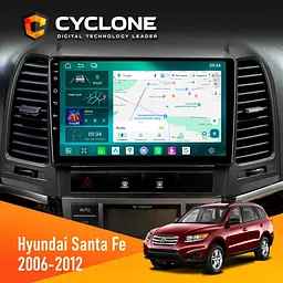 Штатна магнітола Hyundai Santa Fe 2006-2012 Cyclone C9-013 4x64 DSP 4G Cyclone (НФ-00007275)