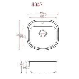 Мийка кухонна Kraft 4947 E заокруглені кути 490х470х180 мм Satin 0,8 мм Satin 30412 - мініатюра 2