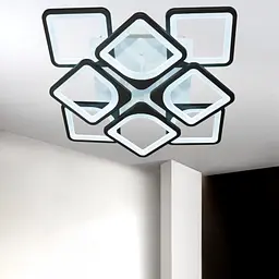 Стельова LED-люстра Diasha S8060/4+4BK з пультом і димером, чорна, 115W, 6325 lm, квадратні акрилові плафони 49×49 см - мініатюра 2