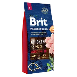 Набір: сухий корм для собак великих порід Brit Premium Dog Adult L з куркою 15 кг + корм для дорослих собак MAU PAW Шматочки в соусі з птицею 415 г + корм для дорослих собак MAU PAW Шматочки в желе з індичкою та печінкою 415 г - мініатюра 2