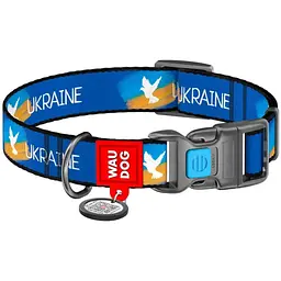 Нашийник для собак Waudog Nylon Прапор, з QR-паспортом, пластиковый фастекс, XL, 35-58х2,5 см