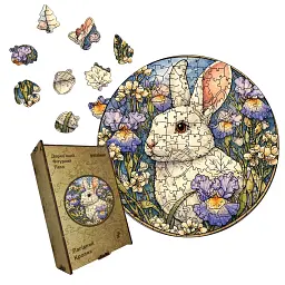Дерев'яний фігурний пазл puzzlean Лагідний кролик, А3, Дерев'яна коробка 200 елементів