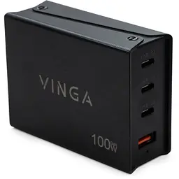 Зарядний пристрій Vinga GaN 100 Вт, PD + QC, дротовий, кабель 1.2 м, порти: 3xUSB-C + 1xUSB-A (VCPCH100CB) - мініатюра 8