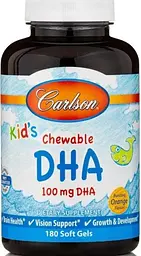 Риб'ячий жир для дітей Carlson Kids Chewable DHA 100 мг 180 гел капс апельсин