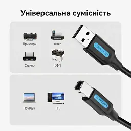 Кабель для принтера USB 2.0 AM/BM 0.5m PVC black Vention (COQBD) - мініатюра 2