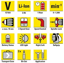 Дриль-шурупокрут акумуляторний Trotec PSCS 11-12V з АКБ та ЗП + кейс (4410000102) - мініатюра 10