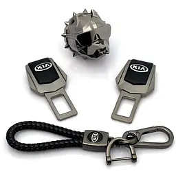 Автонабір «На стилі» №14 для Kia із заглушками ременів безпеки та брелоком з логотипом / ароматизатор Pitbull