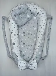 Позиціонер для новонародженого кокон, babynest з ручками, зі знімним дном + подушка BST Зірочки Сірі