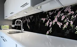Вініловий кухонний фартух 3Д Сакура наклейка для кухні ПВХ гілки Квіти Чорний 65х250 см Happy Pocket Z181571 - мініатюра 6