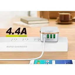 Зарядний адаптер 4 порти Ldnio A4404 зарядний пристрій 4 USB 4.4A - мініатюра 5