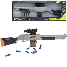 Іграшковий бластер Remington M870 з гільзами що вилітають, м’які кулі з присосками 10 шт, снайперський приціл, подарунок дітям - мініатюра 4