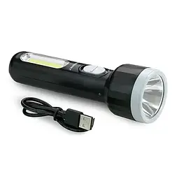 Ліхтар акумуляторний ручний 5 LED та 2W COB бічна панель зарядка USB світить до 6 годин 1200mAh ліхтарик Tiross TS-1856 чорний - мініатюра 2