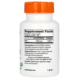 Вітамін B7 Doctor's Best Biotin 5000 мкг 120 веган капсул - мініатюра 2