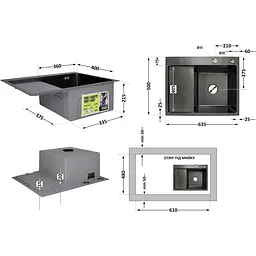 Мийка для кухні Lidz Handmade H6350BR інтегрована крило праворуч 3.0/1.0 мм Brushed Black PVD (LDH6350BRPVD45590) - мініатюра 10