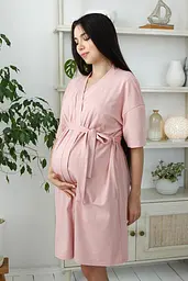 Бавовняний трикотажний халат - кімоно для вагітних та годуючих мам Violet XL (50) Юла Мама Пудра