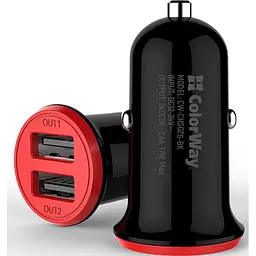 Автомобільний зарядний пристрій ColorWay 2USB AUTO ID 3.4A 17W Red Black - мініатюра 3