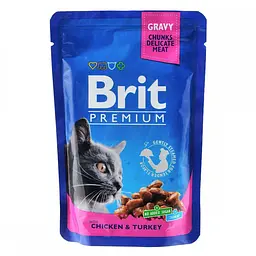 Вологий корм для кішок Brit Premium Cat Chicken & Turkey pouch 100 г (курка та індичка)