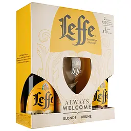 Уцінка. Набір пива Leffe: Blonde, світле, 6,4%, 0,75 л + Brune, темне, 6,5%, 0,75 л + келих (755151) 