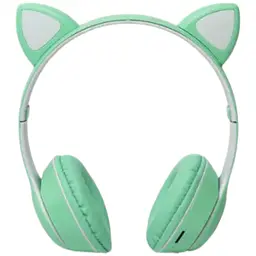 Дитячі навушники Cat MZ-023 Bluetooth RGB підсвічування FM microSD з котячими вушками зелений - мініатюра 2