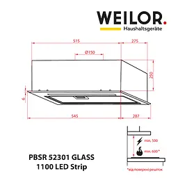 Витяжка повновбудована WEILOR PBSR 52301 GLASS WH 1100 LED Strip - мініатюра 14