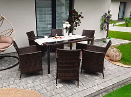 Комплект меблів з ротанга GardenLine SAD1692 (стіл + 6 крісел з бежевими подушками), темно-коричневий - мініатюра 4