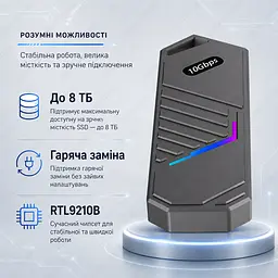 Зовнішня кишеня для SSD M.2 NVMe кишеня M.2 USB-C корпус для SSD M.2 USB 3.2 Gen2 10Gbps перехідник M.2 NVMe на USB - мініатюра 5
