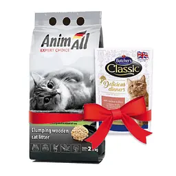 Древесний наповнювач AnimAll для кішок 2.1 кг + подарунок