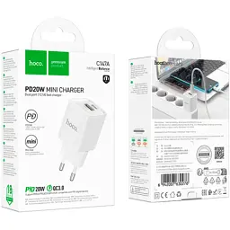 Зарядний пристрій HOCO C147A Charm 1xUSB-C PD20W + 1xUSB QC3.0 White (6942007630276) - мініатюра 7