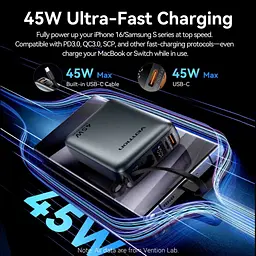 Батарея універсальна Vention 20000 mAh 45W Mini with Built-in USB-C Cable Gray (FHGH0) - мініатюра 7