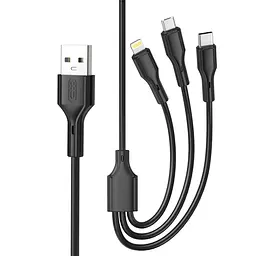 Кабель потрійний 3 в 1 XO NB230 - USB-C + Lightning + microUSB комбо шнур чорний