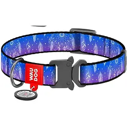Нашийник для собак Waudog Nylon Ловець снів, з QR паспортом, металева пряжка-фастек, 35-58х2,5 см