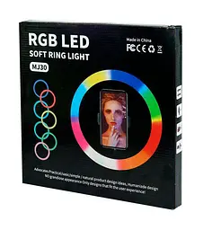 Кільцева світлодіодна LED лампа RIAS MJ30 RGB з тримачем, USB, управління на проводі 30 см - мініатюра 3