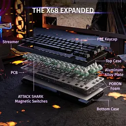 Клавіатура Attack Shark X68 HE RGB Magnetic Linear Switches Black Contours (AS-6972792470634-BK) [166742] - мініатюра 9