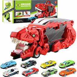 Автовоз трейлер динозавр трансформер Dino T-Rex 3в1 8 машинок червоний