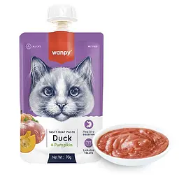 Крем-пюре для котів Wanpy Duck & Pumkin 100 г, рідкий корм з качкою та гарбузом, без злаків та ароматизаторів