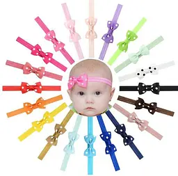Пов'язка дитяча світло-блакитна в горошок - окружність 36-60 см бантик 7,5 см - мініатюра 2