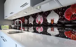 Вініловий кухонний фартух Орхідеї Відображення наклейка для кухні ПВХ Квіти Чорний Happy Pocket Z181710