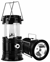 Лампа ліхтар туристичний "Sihong SH-5800T" 1W+6LED, повербанк ліхтар на сонячній батареї Чорний (NS) - мініатюра 2