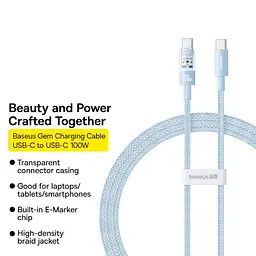 Кабель Baseus Gem Fast-Charging Data Cable Type-C to Type-C 100W 1m blue (P10373000311-00) - мініатюра 7